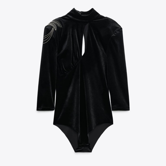 ZARA Black Velvet Bodysuit (Top) - Picture 9 of 10